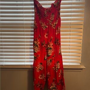 Express Red Floral Button-Down Jumpsuit
